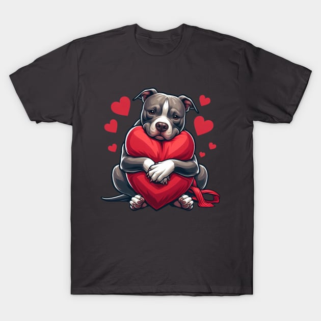 Pitbull Hugs a Heart Pillow T-Shirt by Automotive_King